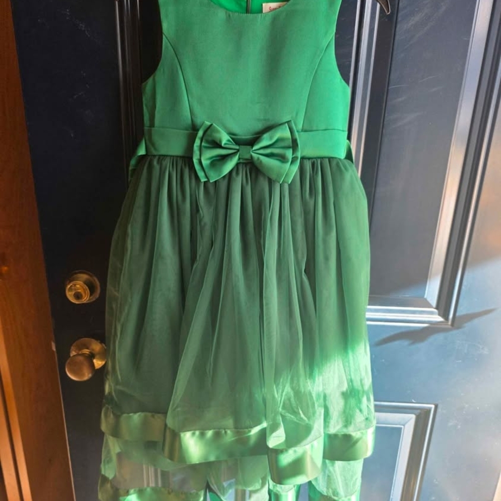 Girls' Green Bow-Accent Party Dress